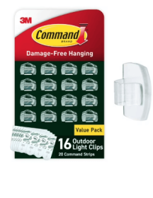 Command Outdoor Light Clips, Clear, Hang Lights, 16 Clips and 20 Strips, Holiday Decorations
