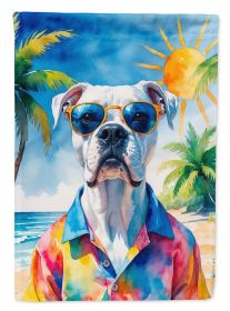 White Boxer Summer Beach Time Garden Flag Mailbox Flag Decorative Yard Flag Banner Outside Patio Artwork Yard Flower Beds, Garden Size, Multicolo