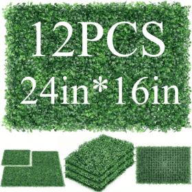 Artificial Boxwood Panel 12pcs Boxwood Hedge Wall Panels Artificial Grass Backdrop Wall 24X16 4cm Green Grass Wall (pcs: 12pcs)